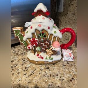Blue Sky Clay Works Christmas Gingerbread House Teapot